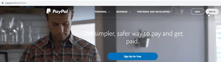 How to open a PayPal account in Kenya - The Sign Up page for PayPal. Enter the URL correctly!