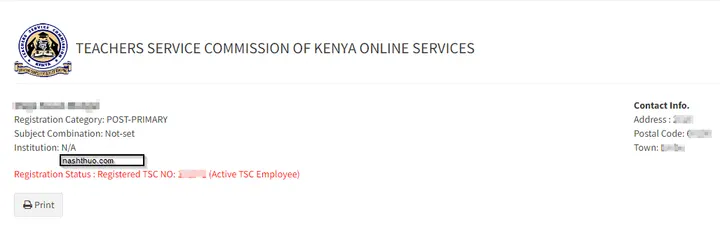 TSC Teacher registration information