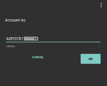 For the account number reference, enter AIRTXXXXXX (where XXXXXX is your Airtel Mobile number)