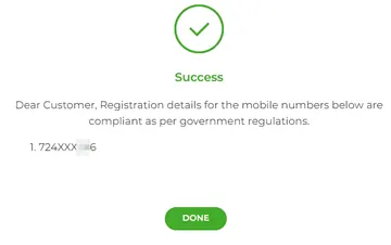 SIM registration success message