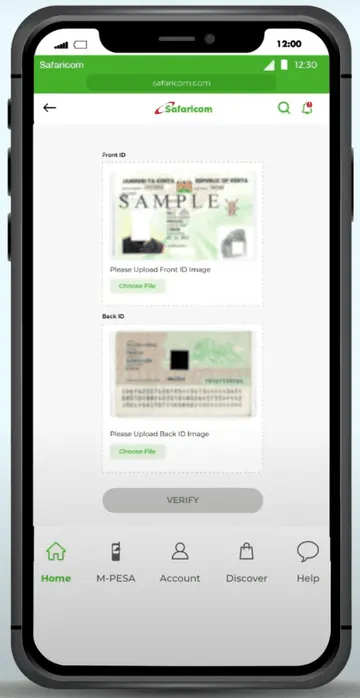 Safaricom registration: Upload the front and back images of the ID card