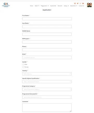 Open University of Kenya Application Page